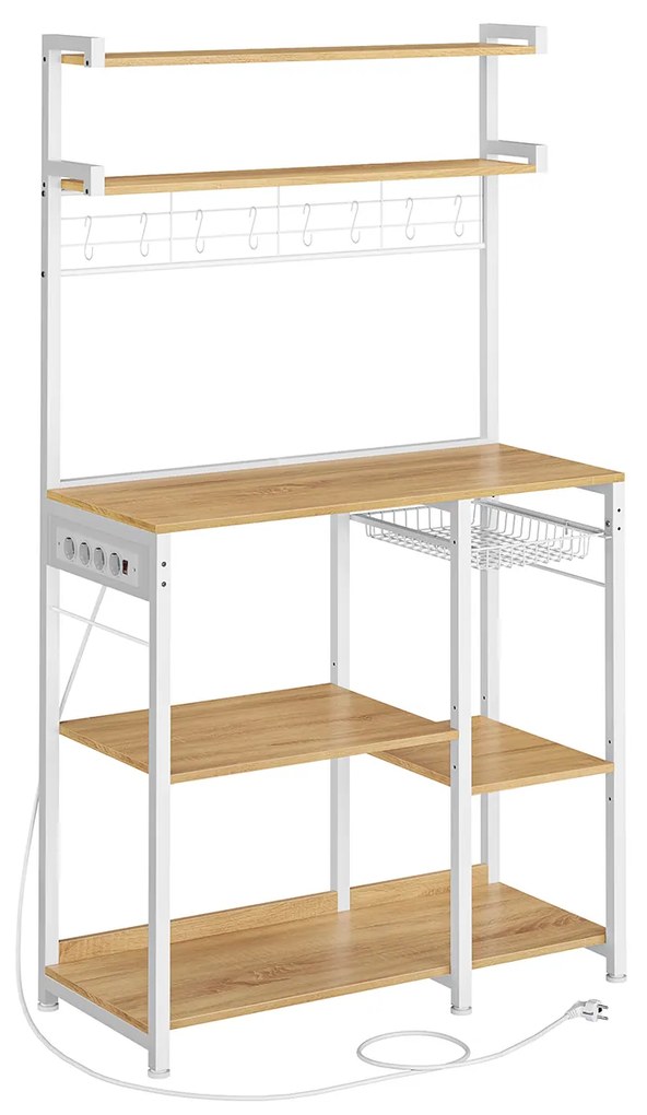 Armário de Cozinha de pé com tomadas e cesto 40 x 90 x 165,5 cm cor carvalho e branco