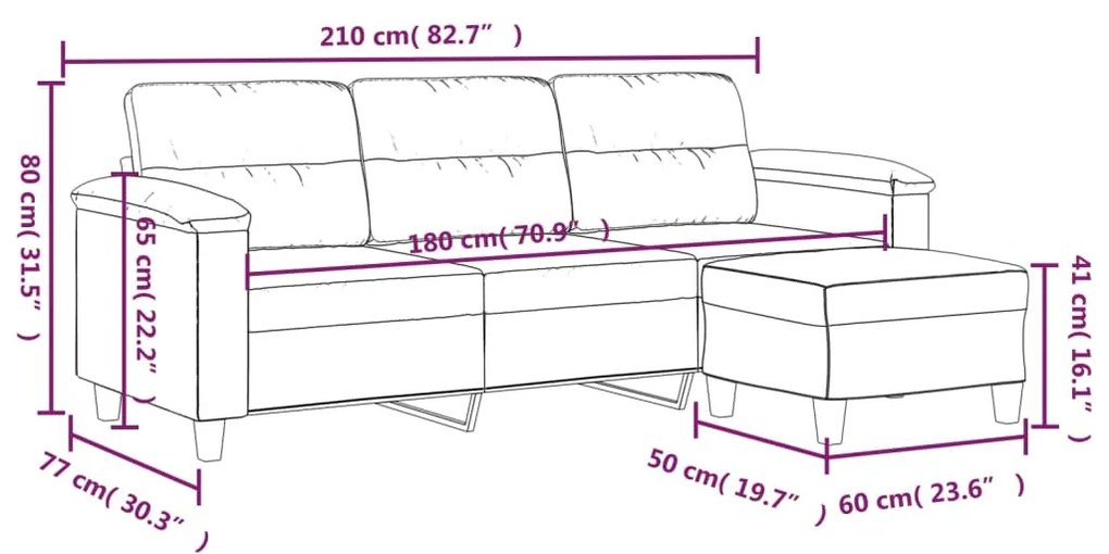 Sofá Darma Chaise Longue - Com Apóio de Pés - 3 Lugares - Cor Cinzento