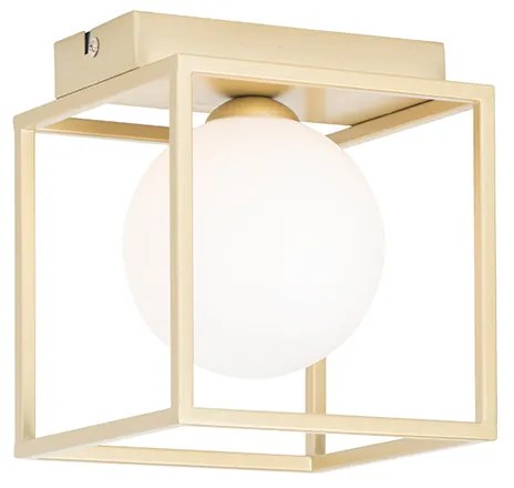 Candeeiro de teto design dourado com vidro branco - Aniek