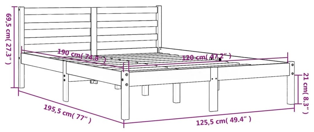 Estrutura de cama 120x190 cm madeira pinho maciça castanho cera