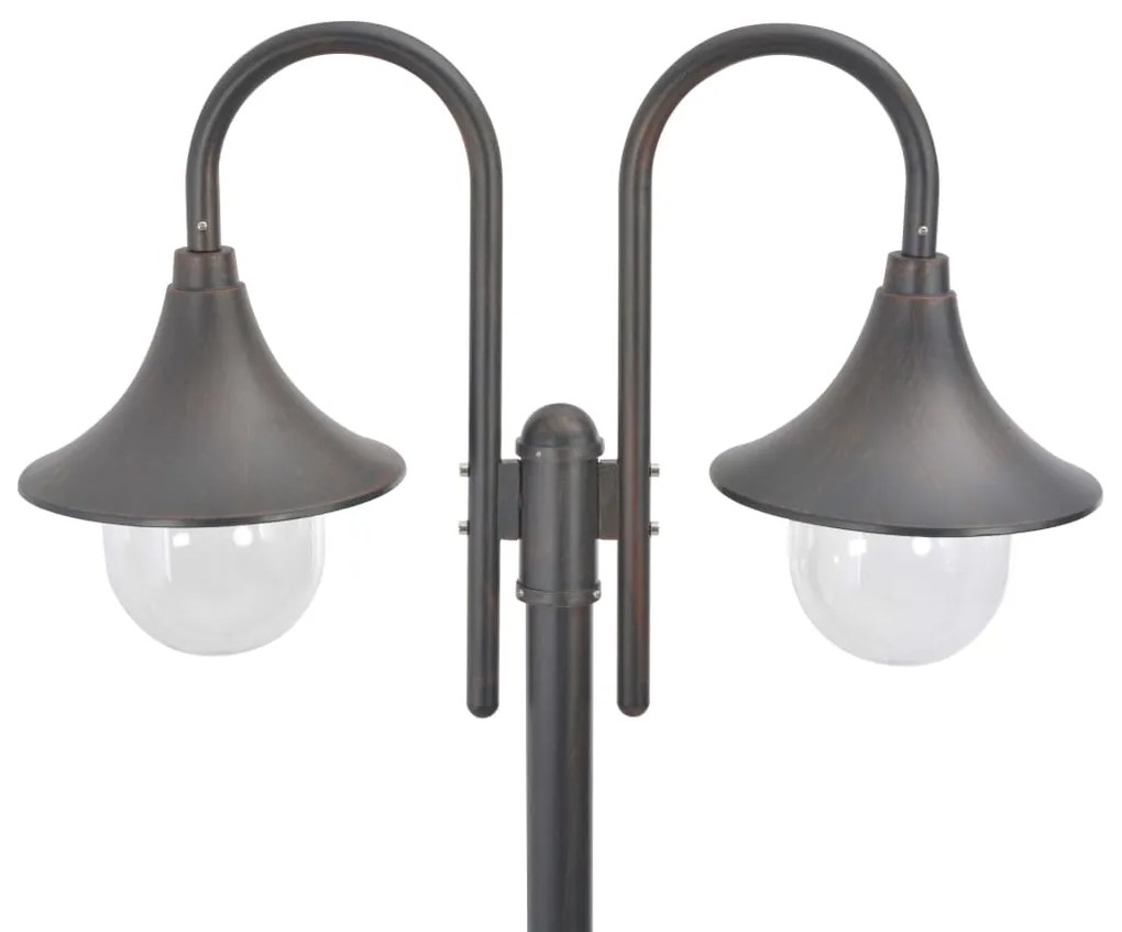 Candeeiro de pé p/ jardim c/ 2 braços E27 220cm alumínio bronze