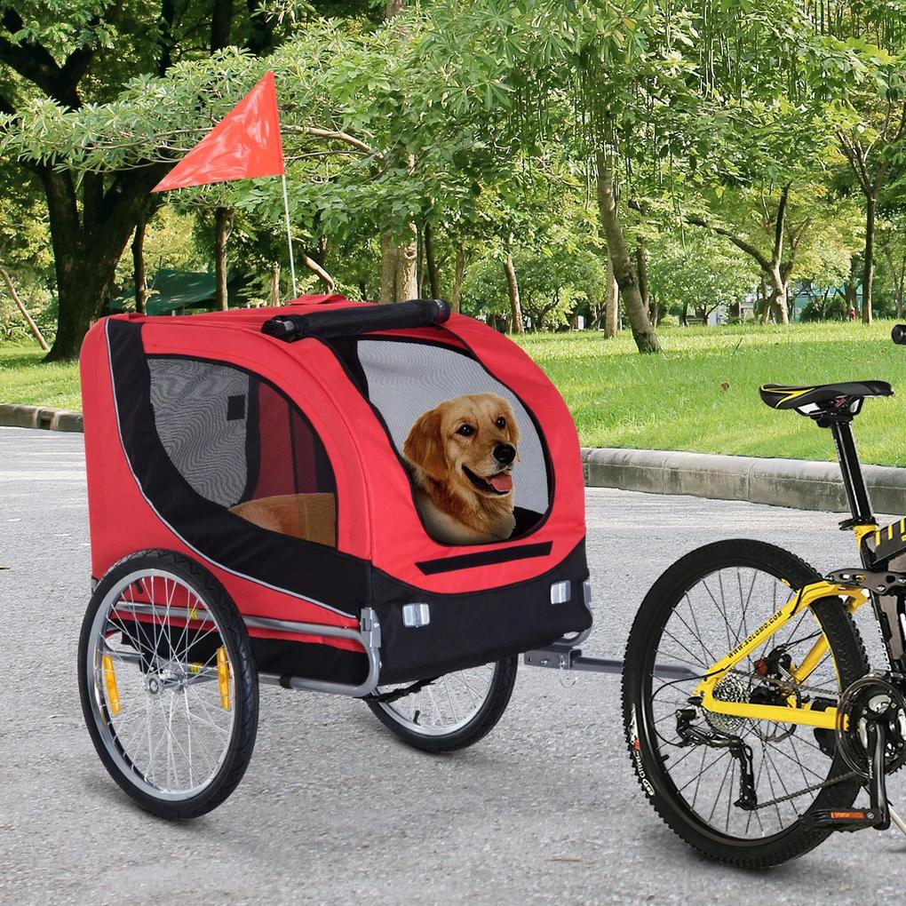 PawHut Reboque de Bicicleta para Cães Reboque de Bicicleta para Animais de Estimação com 1 Bandeira e Reflectores 130x73x90cm Vermelho e Preto