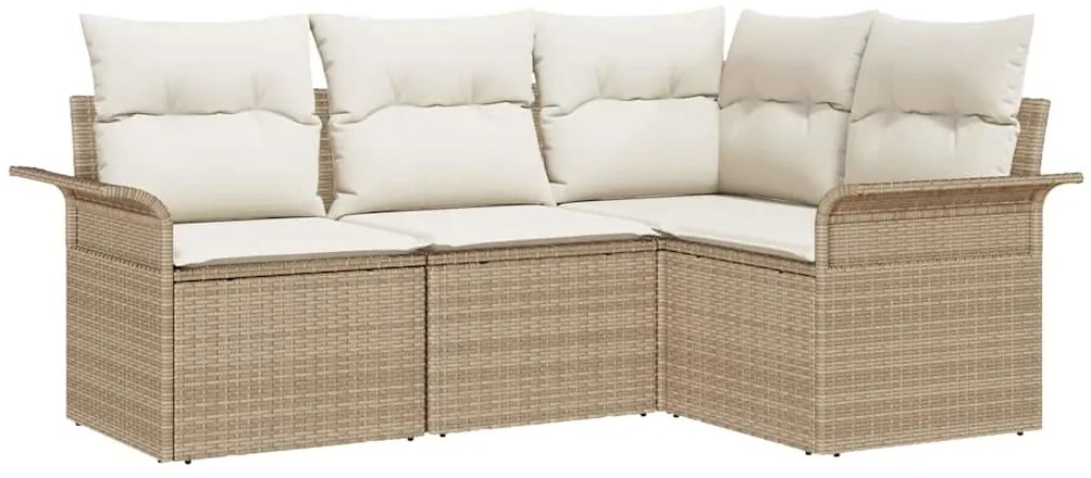 Conjunto de Sofá de Jardim com 4 Peças e Almofadas de Rattan Poliéster