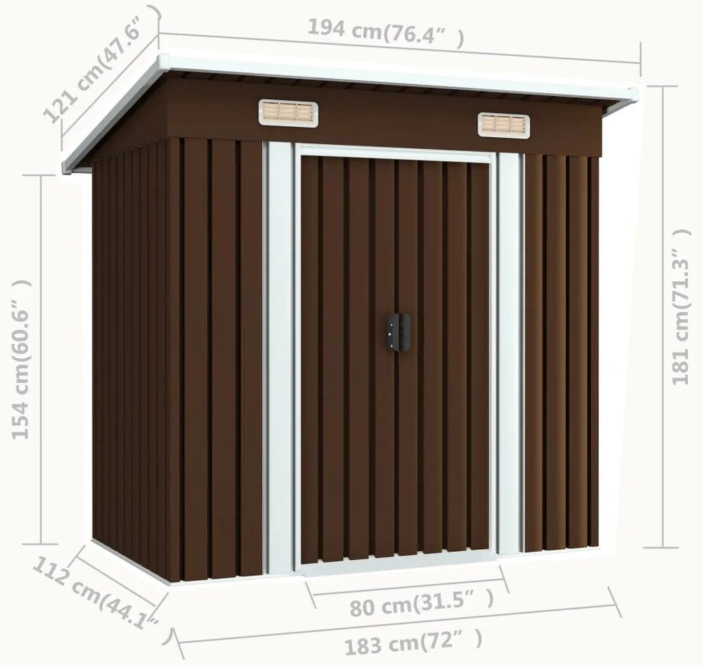 Abrigo de jardim 194x121x181 cm aço castanho