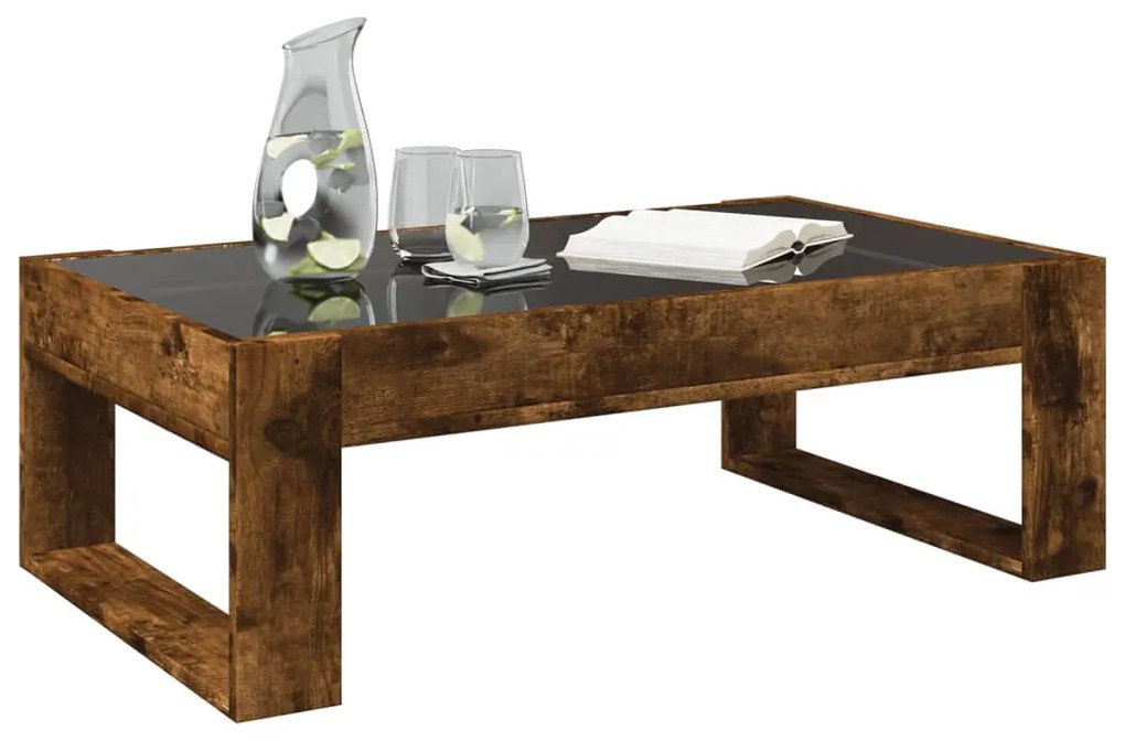 Mesa de centro luzes LED Infinity 90x53x30 cm carvalho fumado