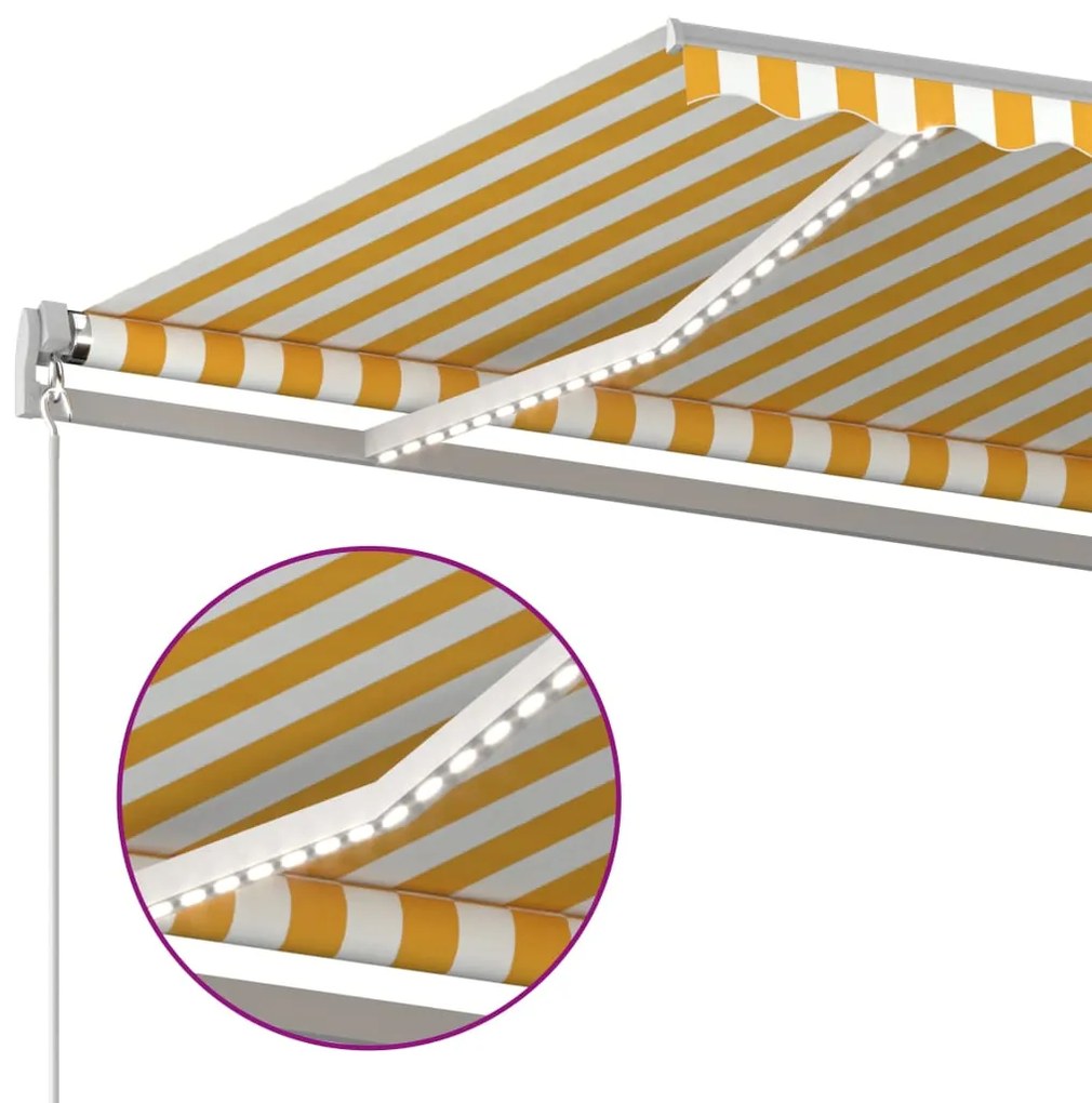 Toldo automático c/ LED e sensor de vento 4x3 m amarelo/branco