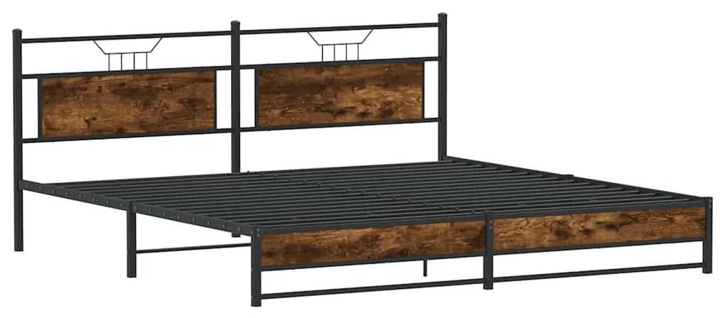 Estrutura de cama sem colchão 200x200cm metal carvalho fumado