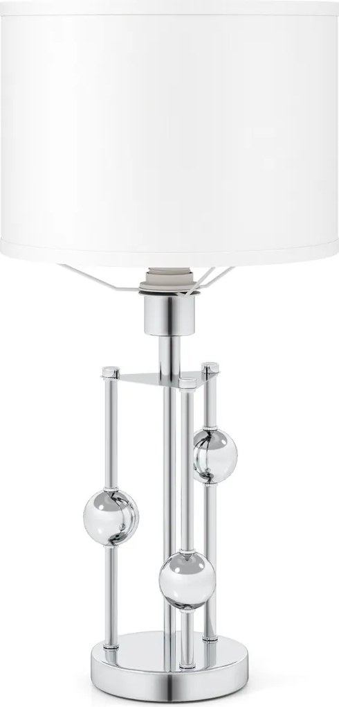 Candeeiro de mesa moderno com base E27 Abajur de linho Bolas decorativas para quarto Sala de estar Estúdio Prateado + Branco