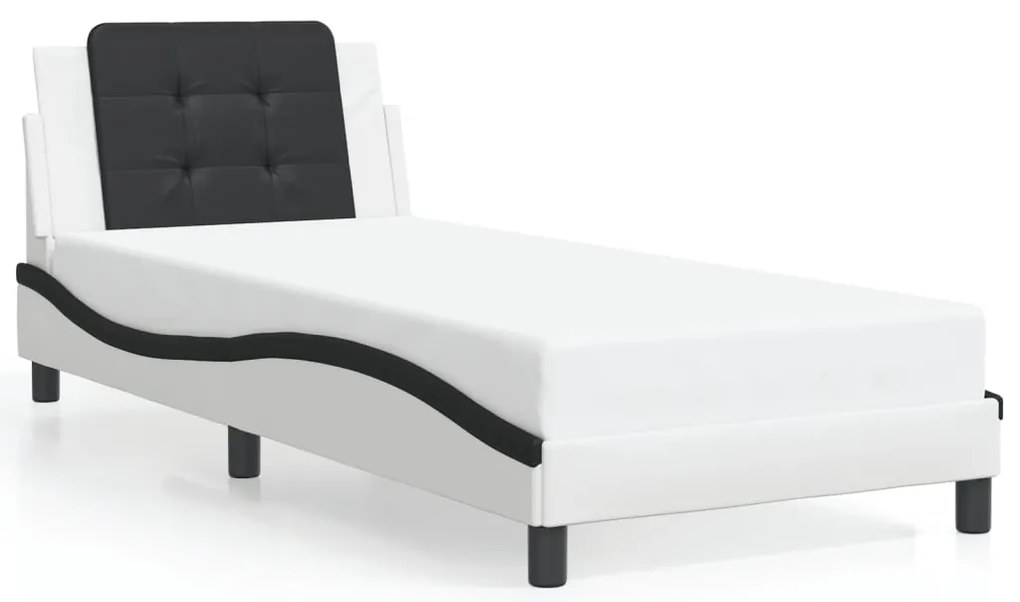 Estrutura cama c/ luzes LED 90x200cm couro artif. branco/preto