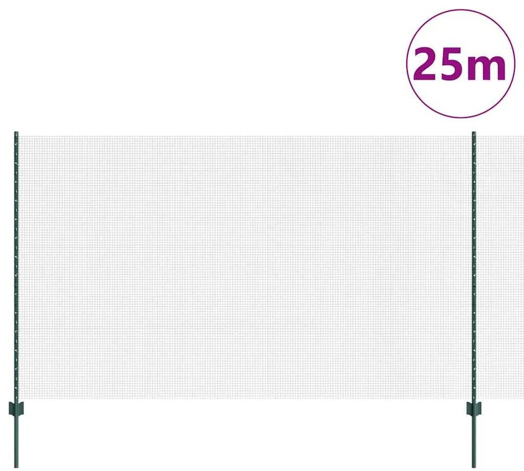 Cerca de Arame Soldado com 11 Postes U Verde 1.4x25 m Aço