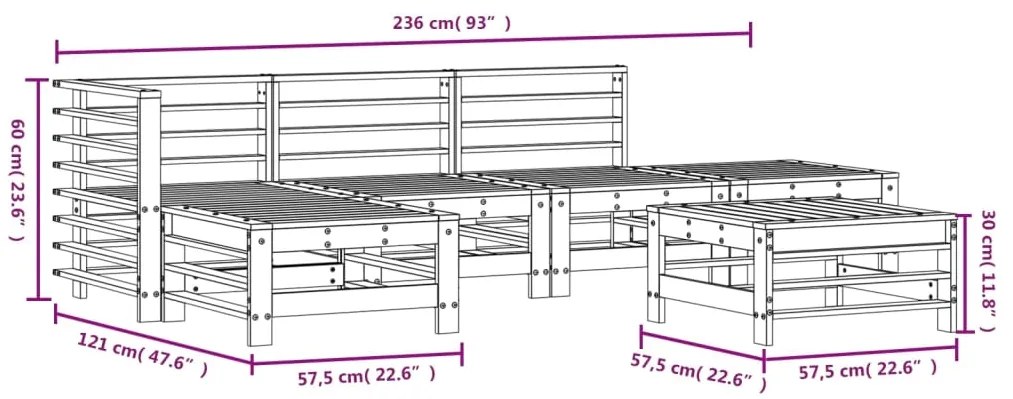 6 pcs conjunto lounge de jardim pinho maciço branco