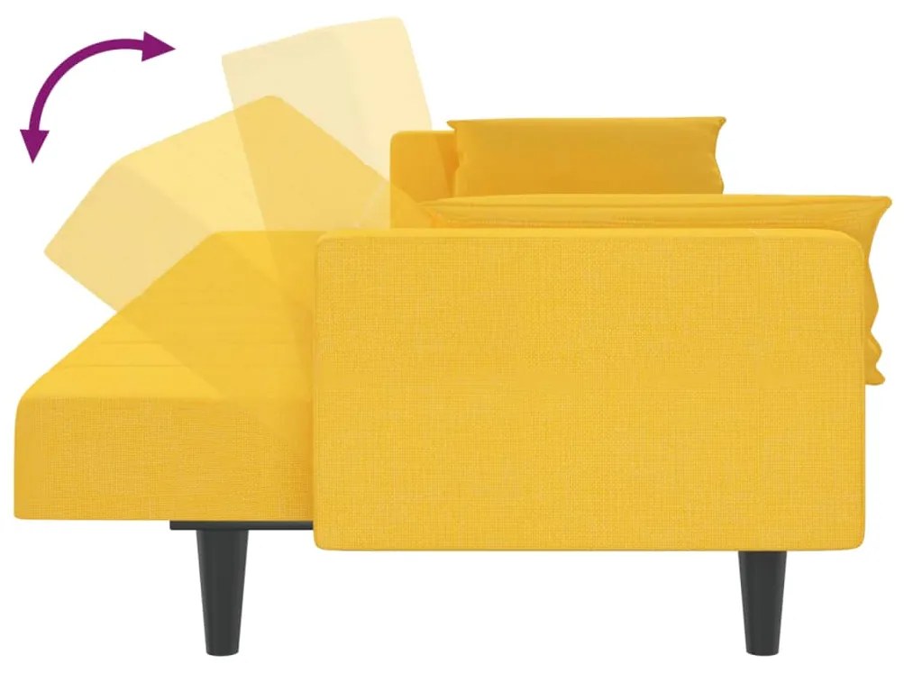 Sofá-cama 2 lugares com duas almofadas tecido amarelo