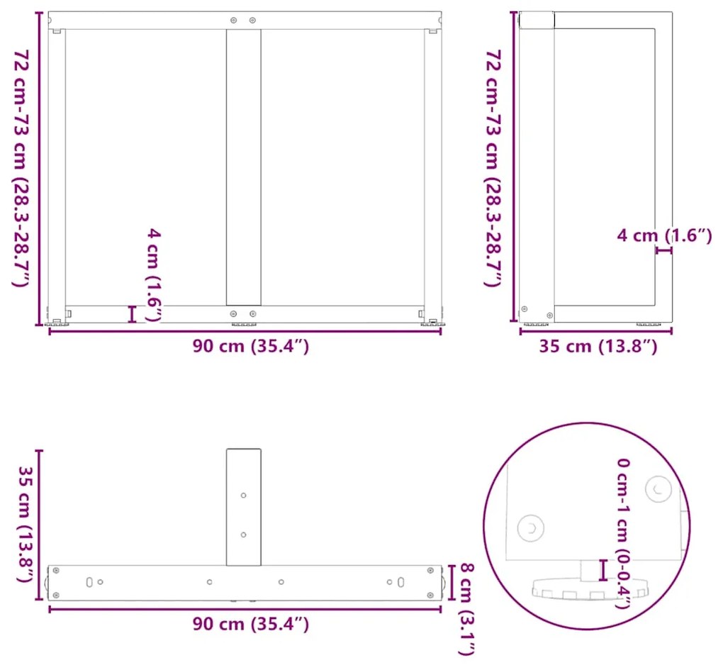 Pés para mesa de jantar em forma de T, 2 peças, antracite, 90x35x(72-7