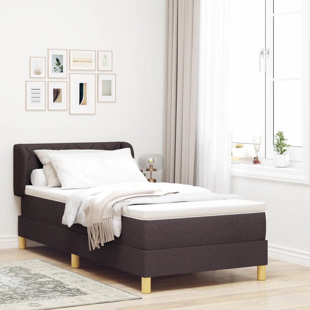 Cama Box Spring com Colchão Castanho 90x190 cm em Tecido
