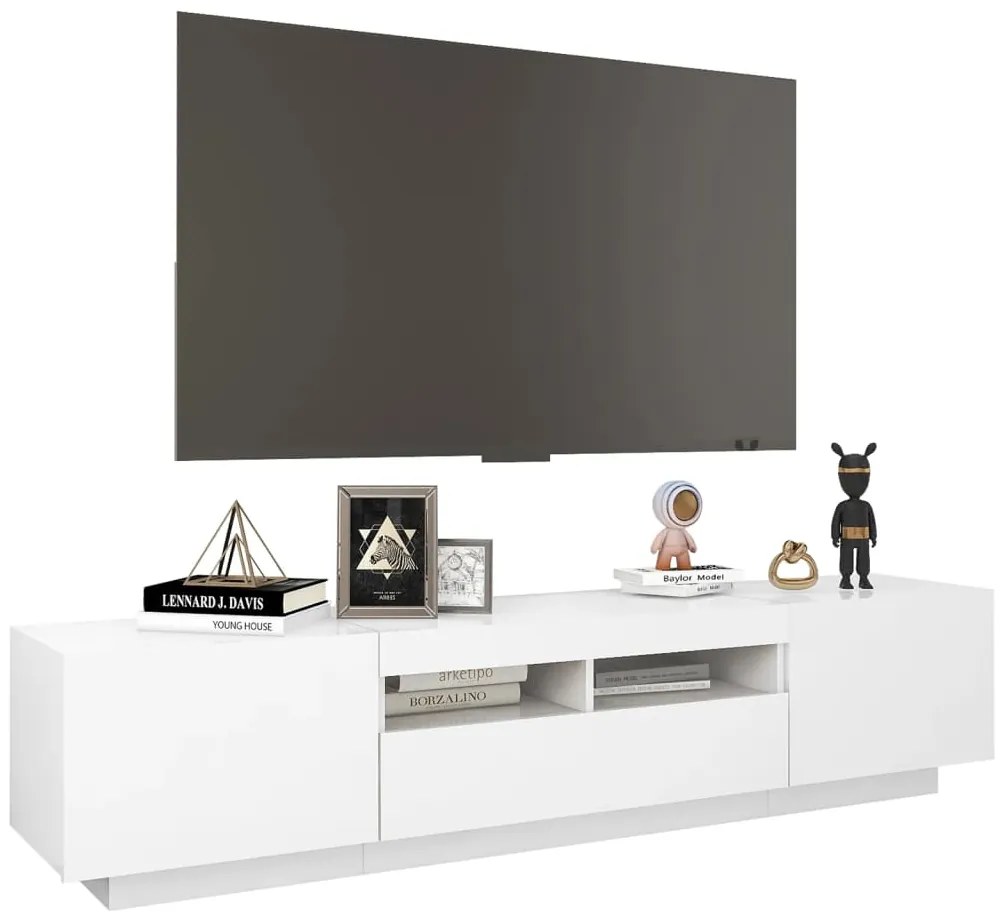 Móvel de TV com luzes LED 180x35x40 cm branco