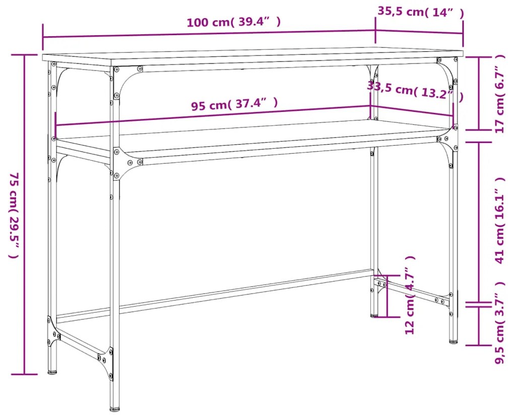Mesa consola 100x35,5x75cm derivados de madeira carvalho sonoma