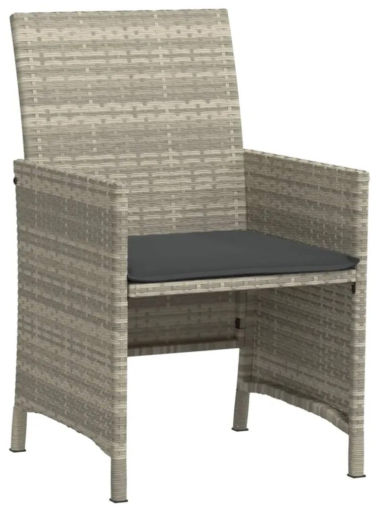 3 pcs conjunto bistrô com almofadões vime PE cinzento claro