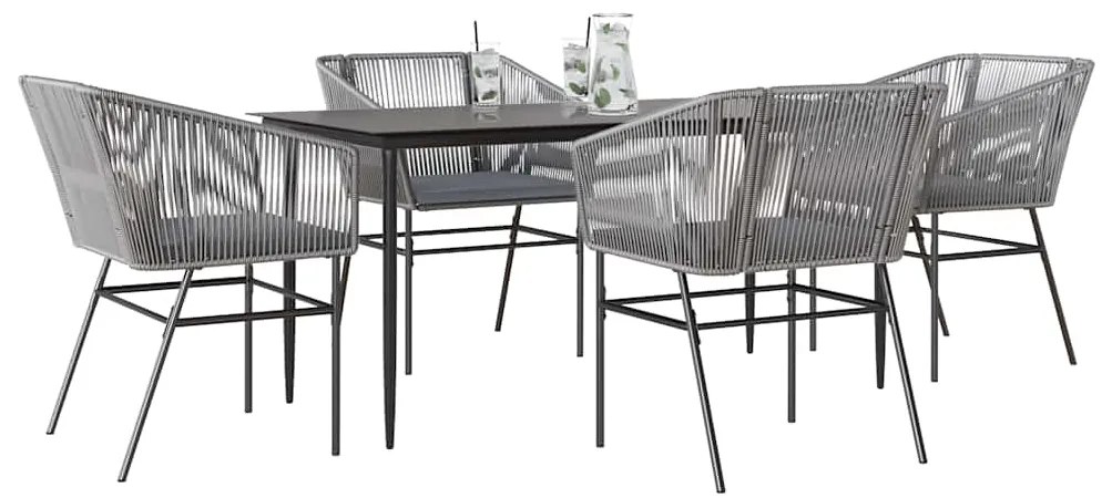 Conjunto jantar jardim 5 peças almofadas vidro vime cinzento PE