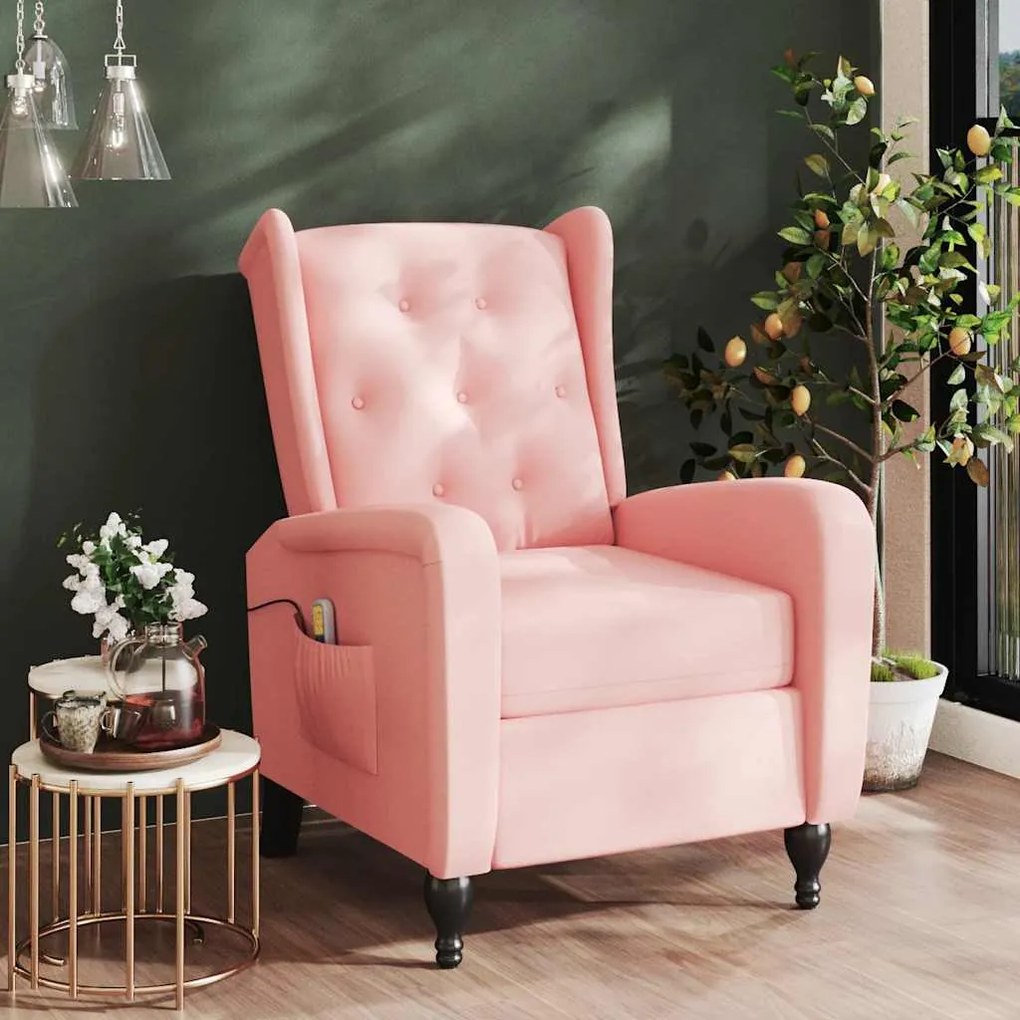 vidaXL Poltrona de massagens reclinável veludo rosa