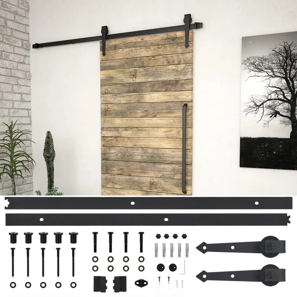 145259 vidaXL Kit de ferragens para porta deslizante SKIEN 200 cm aço preto