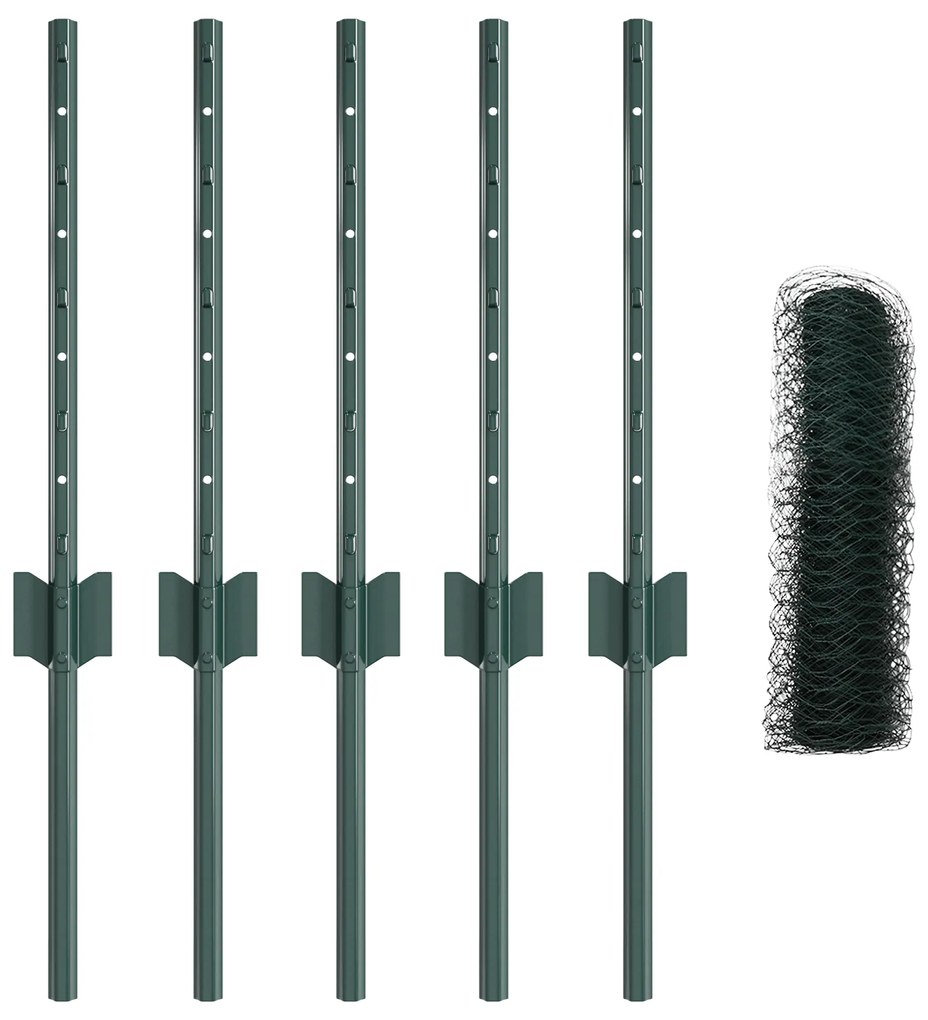 Postes de Cerca vidaXL 5 pcs U-Channel Verde 40 cm Aço