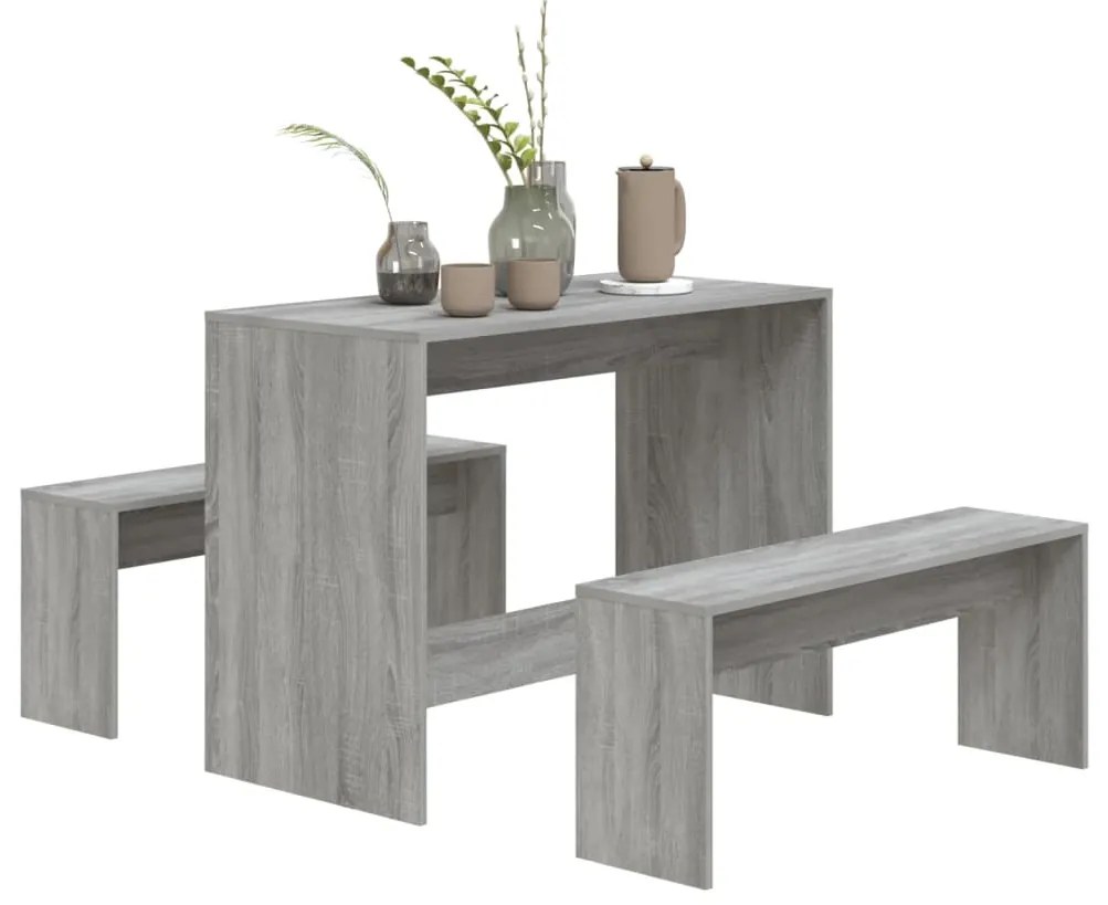 3 pcs conjunto de jantar derivados de madeira cinza