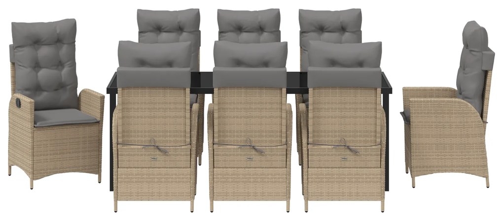 Conjunto de Jantar de Jardim de 9 Peças com Almofadas Bege Rattan de P