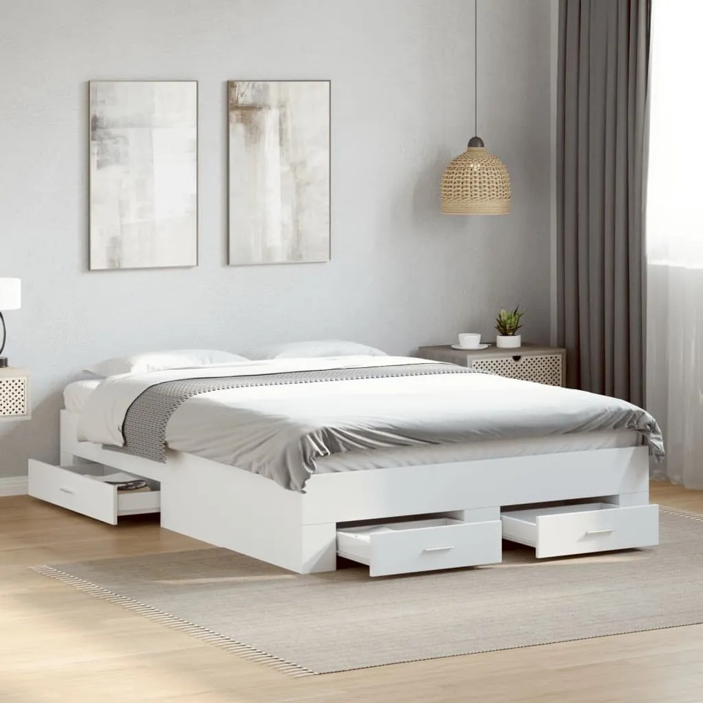 vidaXL Estrutura de cama c/ gavetas 135x190cm derivados madeira branco
