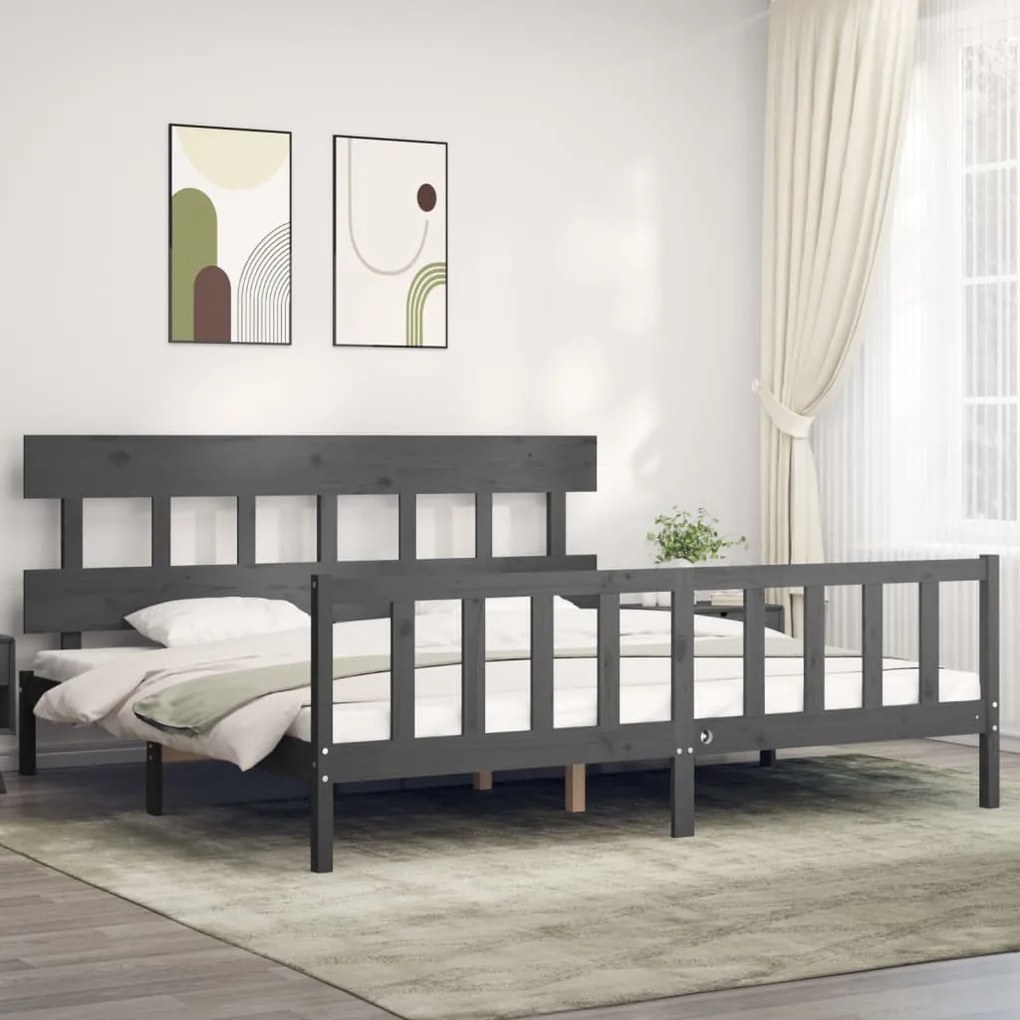 vidaXL Estrutura de cama com cabeceira 200x200 cm madeira maciça cinza