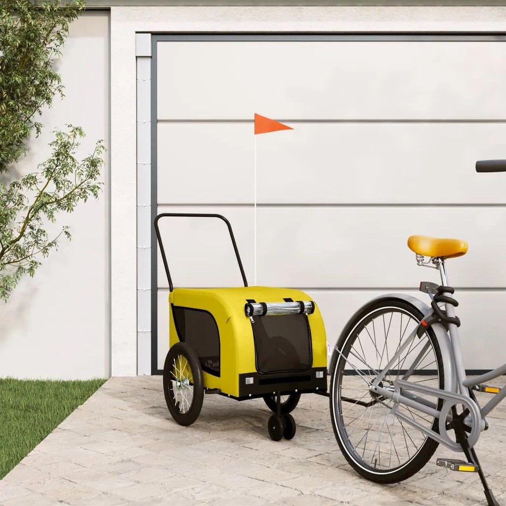 vidaXL Reboque bicicleta p/ animais tecido oxford/ferro amarelo/preto