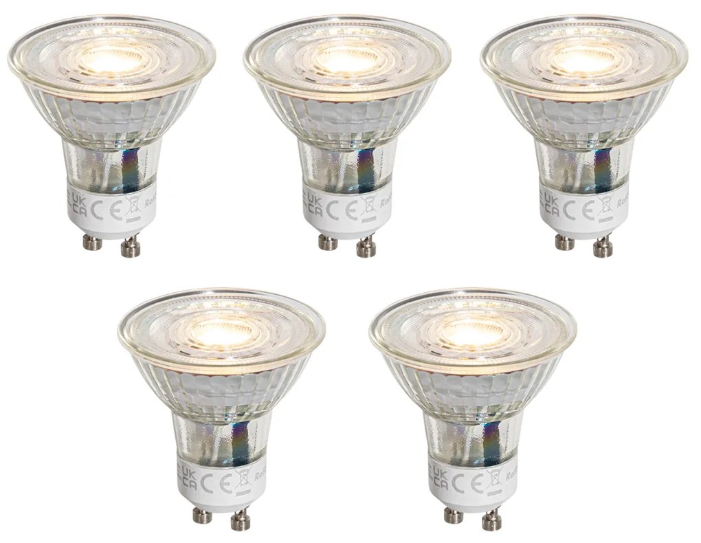 Conjunto de 5 lâmpadas LED GU10 50mm reguláveis transparente 4.9W 500 lm 2700K