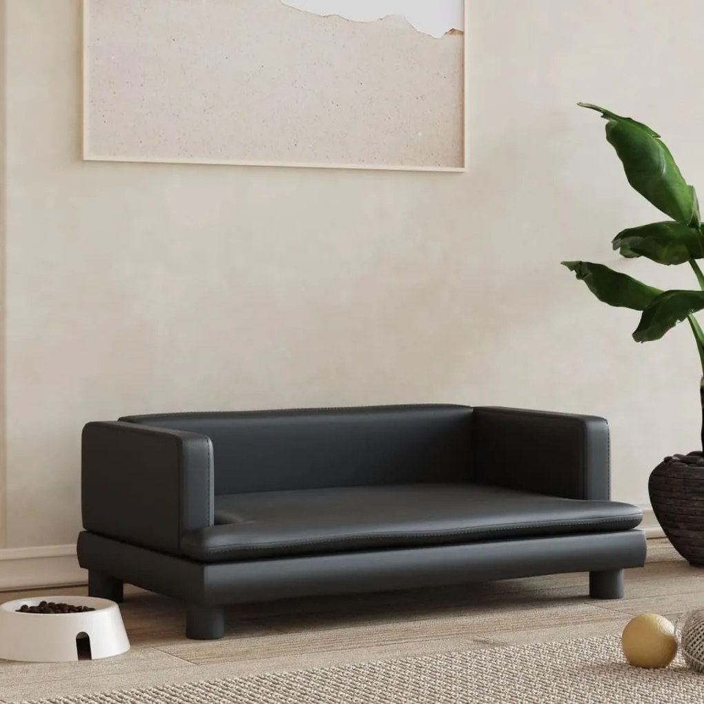 vidaXL Cama para cães 80x45x30 cm couro artificial preto