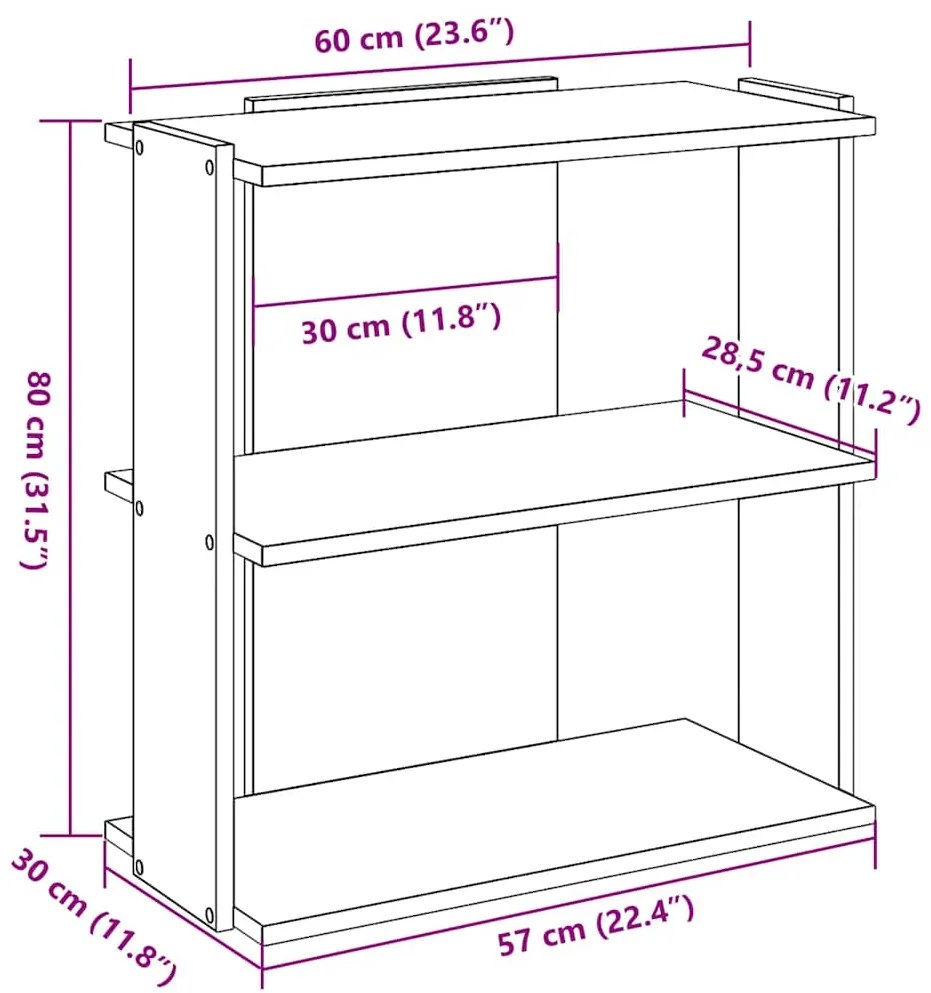 Estante de 3 camadas 60x30x80 cm madeira trabalhada branco