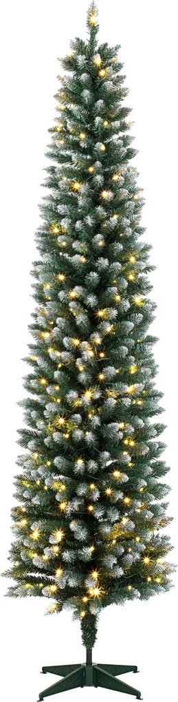 HOMCOM Árvore de Natal Estreita Pré-iluminada 180 cm, LEDs de Dupla Cor, Efeito Nevado, Comando, 11 Modos, 351 Pontas, 170 LEDs, Verde/Branco | Aosom Portugal