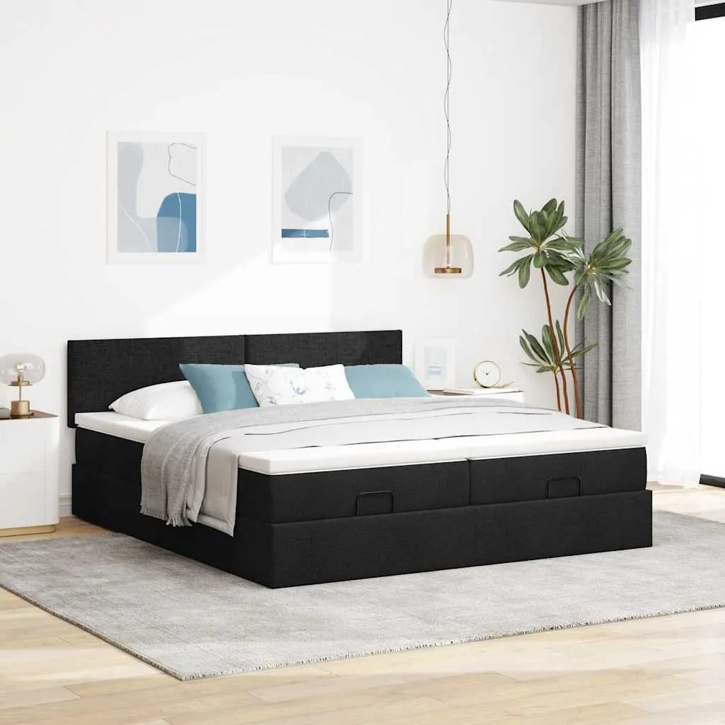 63 / 5,000vidaXL Estrutura de cama otomana com colchões tecido preto