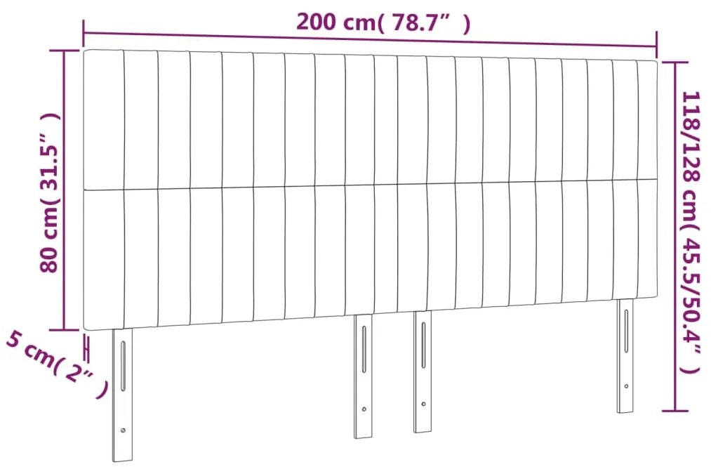 Cabeceira de cama c/ LED veludo 200x5x118/128 cm cinza-escuro