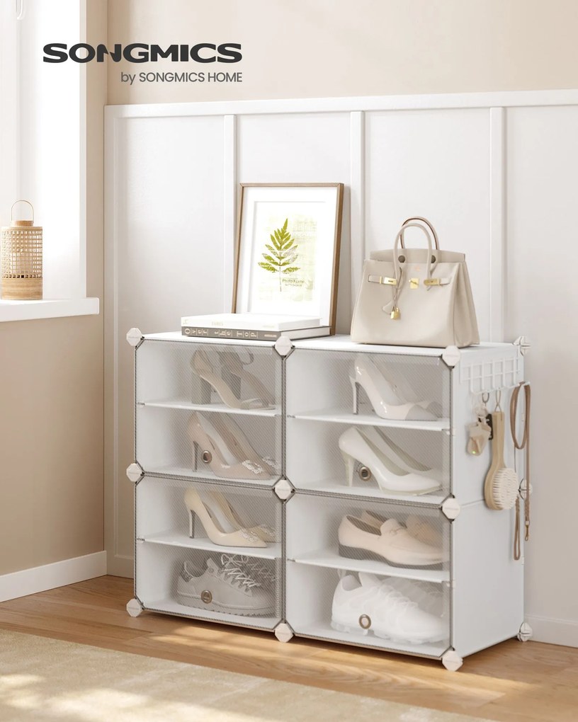 Sapateira com 4 compartimentos, armário para sapatos, com portas 32 x 83 x 63 cm Branco