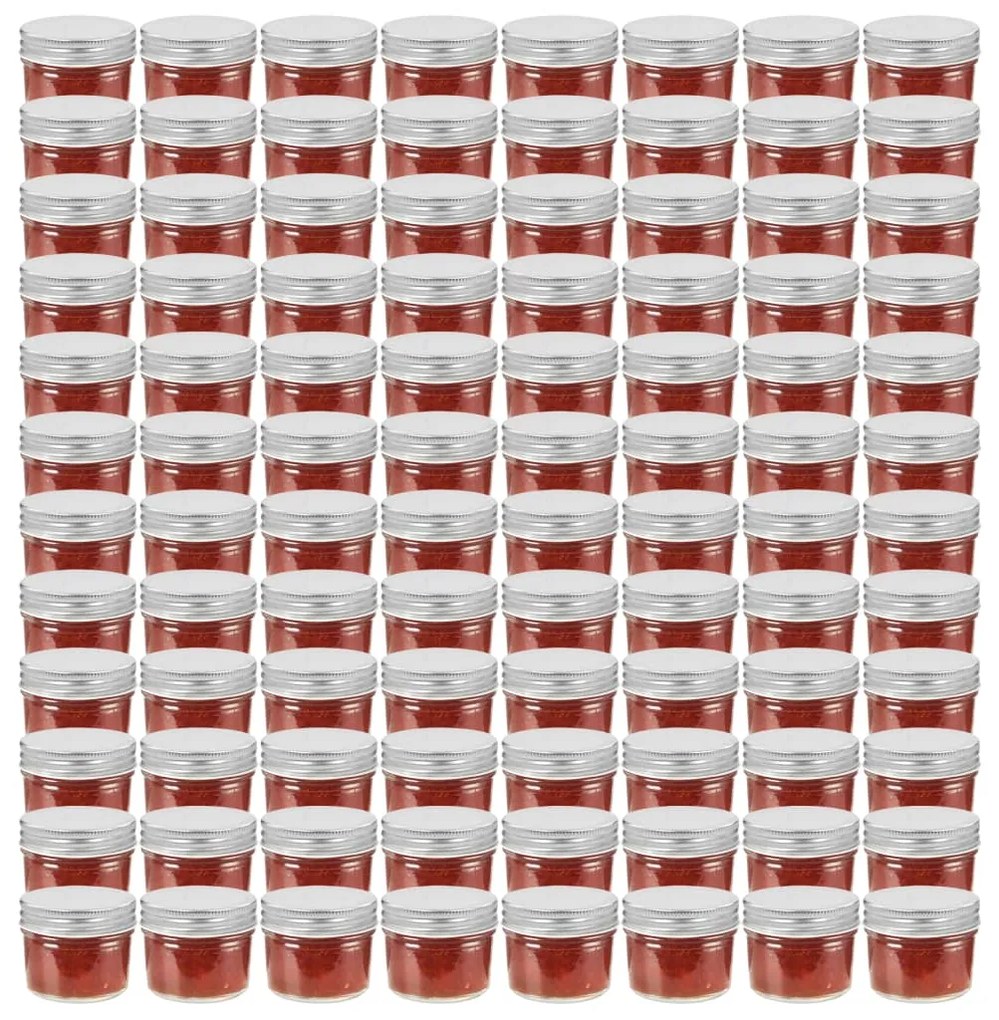 50794 vidaXL Frascos de vidro com tampas prateadas 96 pcs 110 ml
