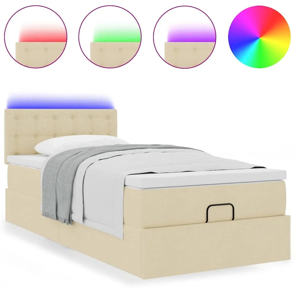 Cama otomana com colchão 100x200 cm tecido creme