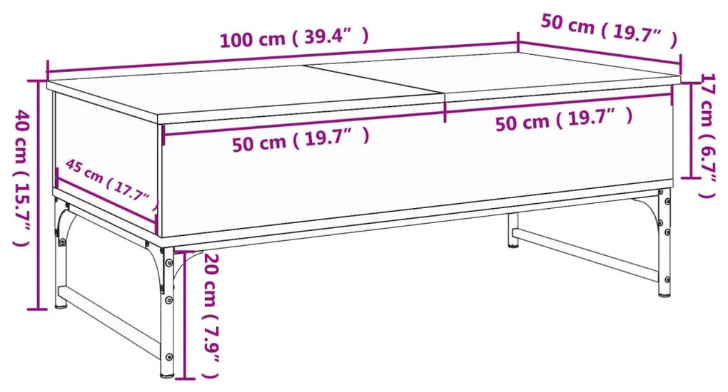 Mesa de centro 100x50x40cm deriv. madeira/metal cinzento sonoma