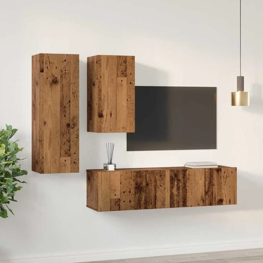 Conjunto de móvel de TV 4 pcs Madeira antiga 30.5 x 30 x 90 cm