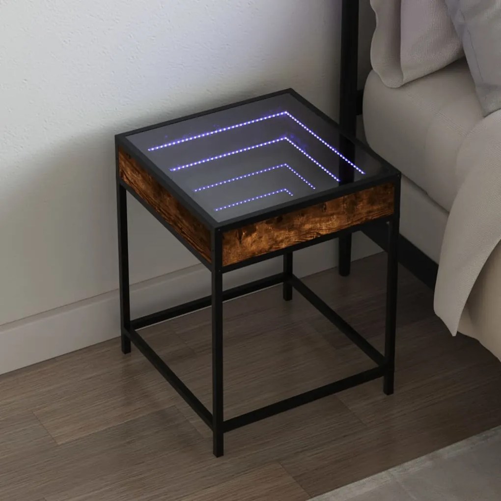 vidaXL Mesa de cabeceira c/ LED Infinity 40x40x51 cm carvalho fumado