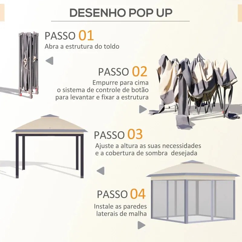 Tenda Dobrável Pop Up com Altura Ajustável – 3x3m – Bege