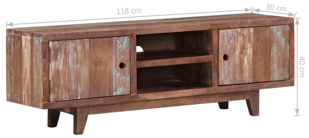 Móvel de TV vintage em madeira de acácia maciça 118x30x40 cm