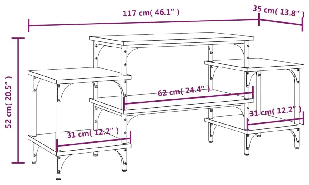 Móvel de TV 117x35x52 cm derivados de madeira carvalho fumado