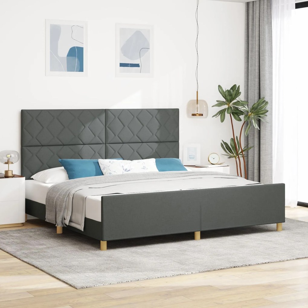 Cama vidaXL Cinza Escuro 200x200 cm Tecido