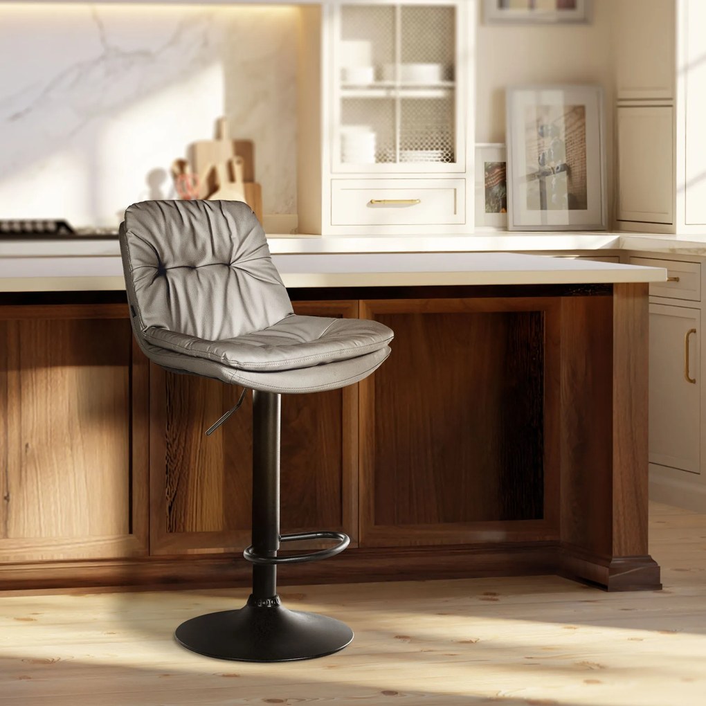 Banco de bar em couro sintético com estrutura preta 92-113 x 46 x 54 cm cinzento