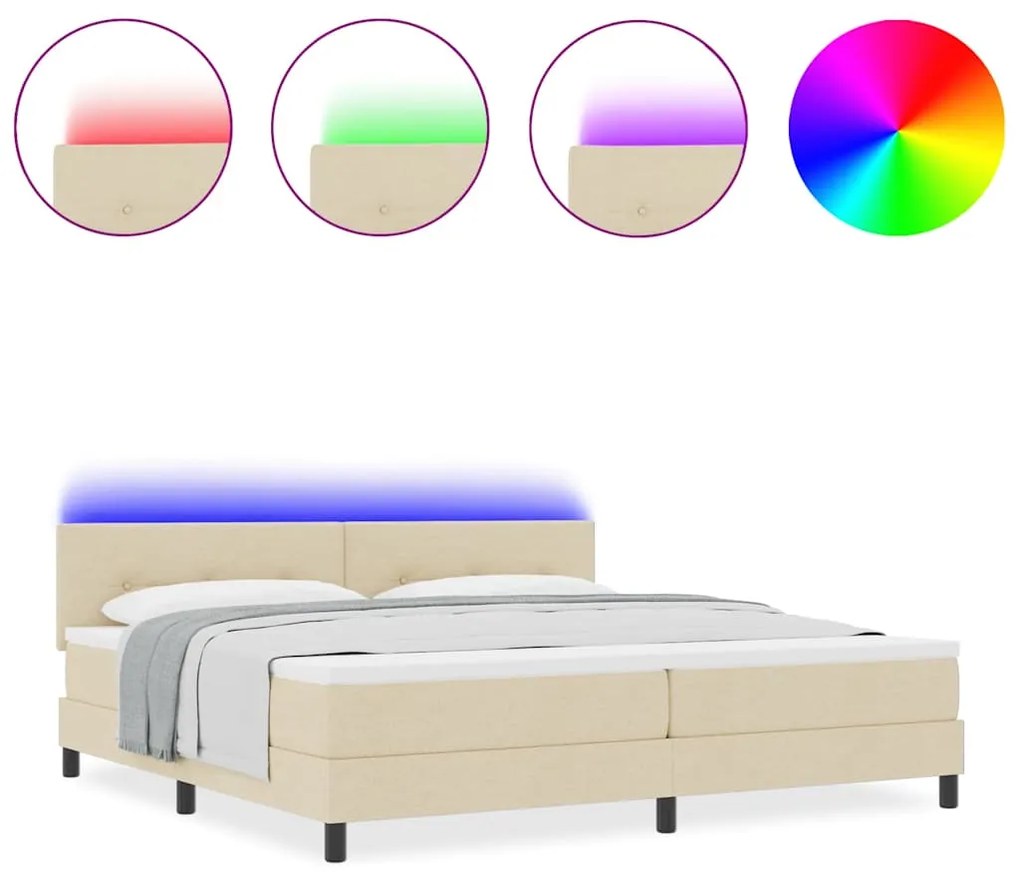 Cama Box com Colchão e LED Crème 200x200 cm Tecido