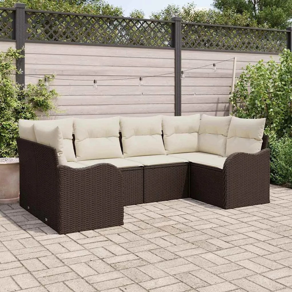 vidaXL Conjunto de Sofá de Jardim com 6 Peças e Almofadas Marrom em Polyrattan