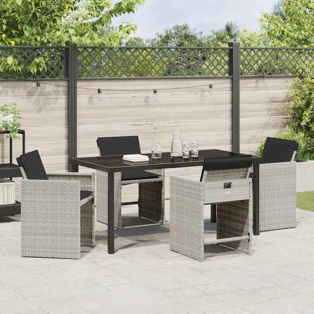 Conjunto de Jantar de Jardim com Almofadas Cinza Claro de Vime PE